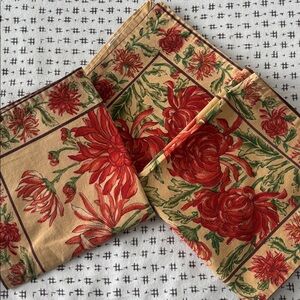 Vintage April Cornell Napkins, set of 3, floral, red/tan/green, 14.5x14.5”